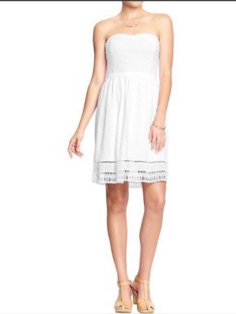 Old Navy White Cotton Gauze Strapless eyelet lace trim dress 6